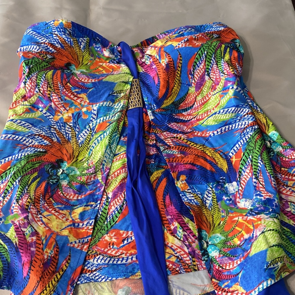Blue and orange two piece with Structured Shape and Center Tie